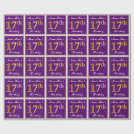 Elegant, Lila, Imitate Gold 17. Geburtstag + Name Geschenkpapier