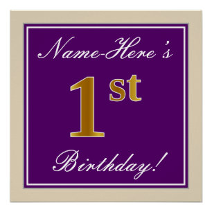 Elegant, Lila, Imitate Gold 1. Geburtstag + Name Poster