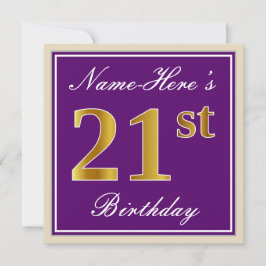 Elegant, Lila, Imitate Gold 21. Geburtstag + Name Einladung