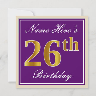 Elegant, Lila, Imitate Gold 26. Geburtstag + Name Einladung