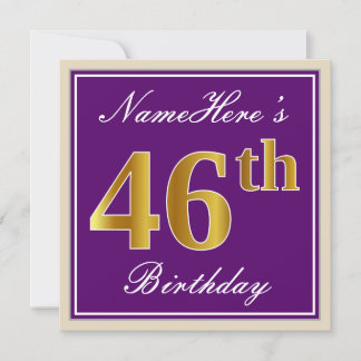 Elegant, Lila, Imitate Gold 46. Geburtstag + Name Einladung