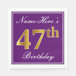 Elegant Lila, Imitate Gold 47. Geburtstag + Name Serviette