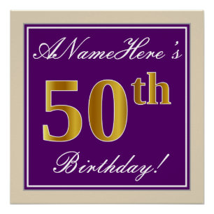 Elegant, Lila, Imitate Gold 50. Geburtstag + Name Poster