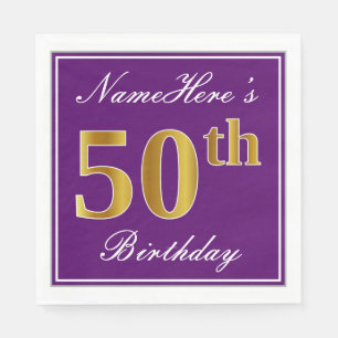 Elegant Lila, Imitate Gold 50. Geburtstag + Name Serviette