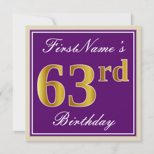 Elegant, Lila, Imitate Gold 63. Geburtstag + Name Einladung