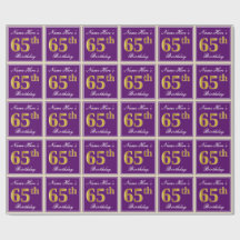 Elegant, Lila, Imitate Gold 65. Geburtstag + Name