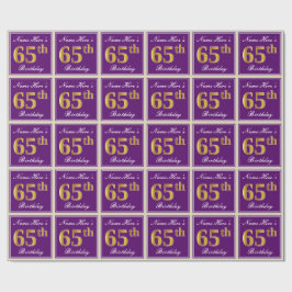 Elegant, Lila, Imitate Gold 65. Geburtstag + Name Geschenkpapier