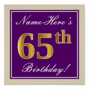 Elegant, Lila, Imitate Gold 65. Geburtstag + Name Poster