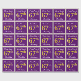 Elegant, Lila, Imitate Gold 67. Geburtstag + Name Geschenkpapier