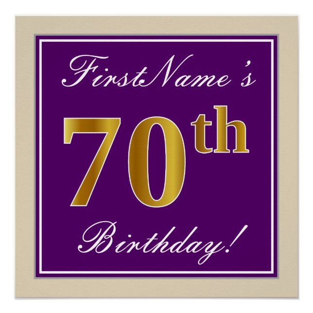 Elegant, Lila, Imitate Gold 70. Geburtstag + Name Poster (Vorderseite)