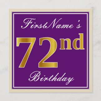 Elegant, Lila, Imitate Gold 72. Geburtstag + Name Einladung
