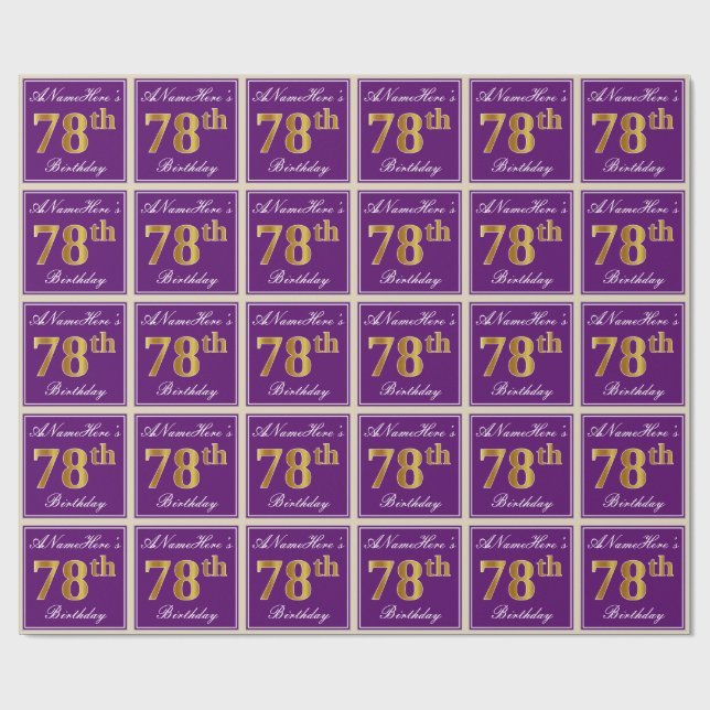 Elegant, Lila, Imitate Gold 78. Geburtstag + Name Geschenkpapier (Flach)