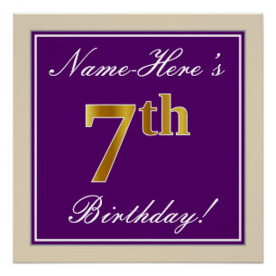 Elegant, Lila, Imitate Gold 7. Geburtstag + Name Poster