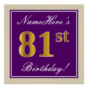 Elegant, Lila, Imitate Gold 81. Geburtstag + Name Poster