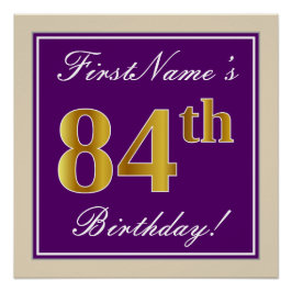 Elegant, Lila, Imitate Gold 84. Geburtstag + Name Poster