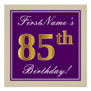 Elegant, Lila, Imitate Gold 85. Geburtstag + Name Poster