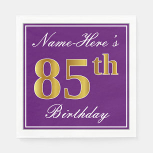 Elegant Lila, Imitate Gold 85. Geburtstag + Name Serviette