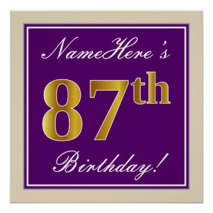 Elegant, Lila, Imitate Gold 87. Geburtstag + Name Poster