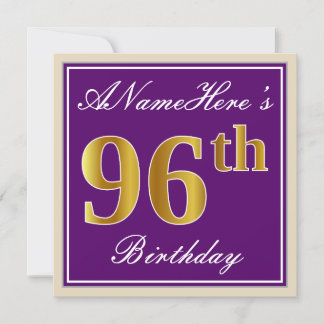 Elegant, Lila, Imitate Gold 96. Geburtstag + Name Einladung