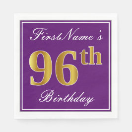 Elegant Lila, Imitate Gold 96. Geburtstag + Name Serviette