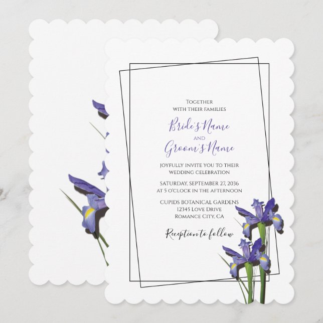 Elegant Lila Iris Wedding Einladungen (Vorne/Hinten)