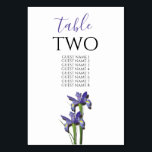 Elegant Lila Iris Wedding Guest Names Tischnummer<br><div class="desc">Dieses elegante Blumendesign besticht durch lila Reisungen. Die schönen lila Reisen sind unter der Tischnummer positioniert. Das elegante, blumengeschmückte Hochzeitsdesign eignet sich ideal für jedes Hochzeitsthema. Elegante Iris Blume Hochzeitsdesign Tischnummer mit modernen Elementen. Auch die passenden Hochzeitseinladungen und andere Schreibwaren sind verfügbar.</div>