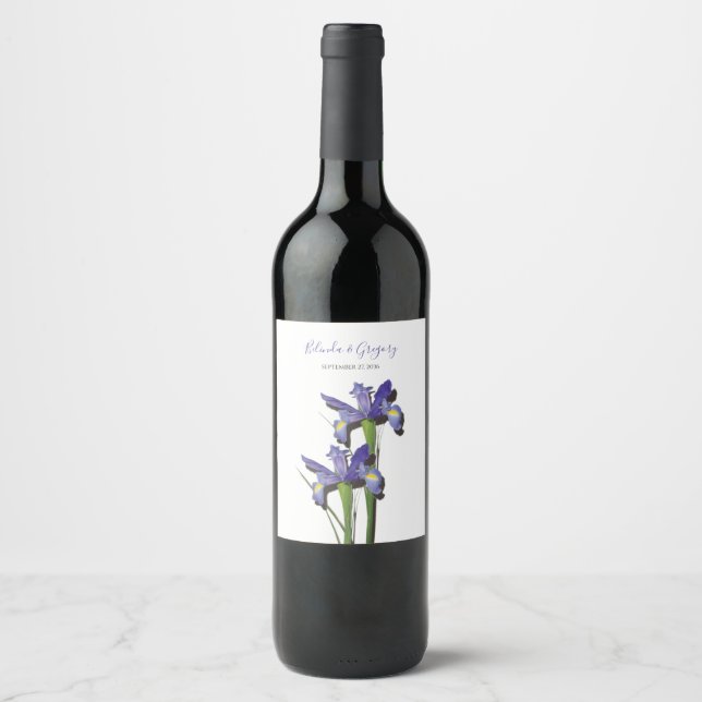 Elegant Lila Iris Wedding Weinetikett (Vorderseite)