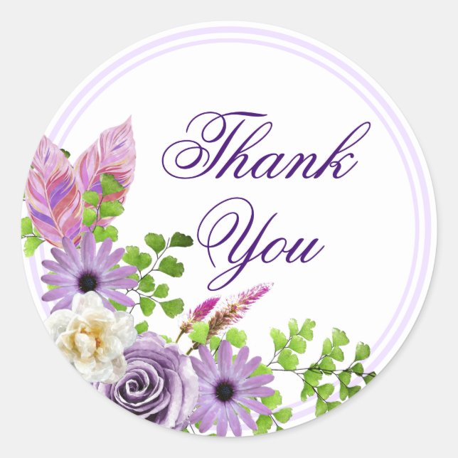 Elegant Lila Lavender Floral Vielen Dank Runder Aufkleber (Vorderseite)