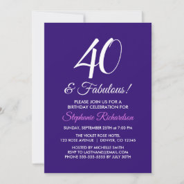 Elegant Lila Minimalistisch 40 und fabelhaft Gebur Einladung