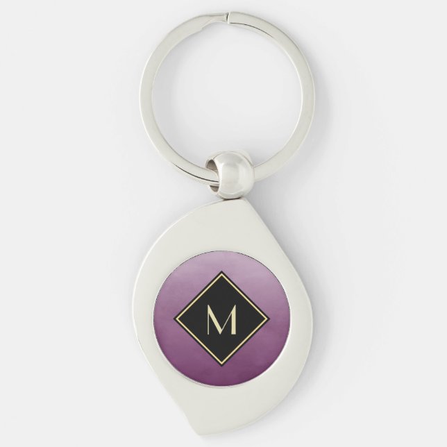 Elegant Lila mit einfachem Goldmonogramm Schlüsselanhänger (Vorderseite)