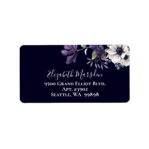Elegant Lila Navy Blue Floral Dark Adressaufkleber