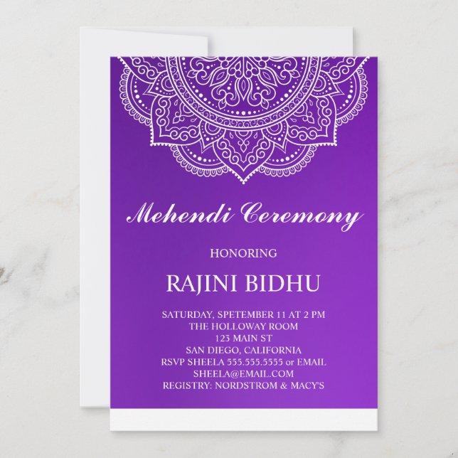 Elegant Lila Paisley Indian Mehndi Zeremonie (Vorderseite)