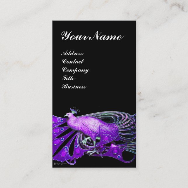 ELEGANT LILA PEACOCK, schwarz Visitenkarte (Vorderseite)