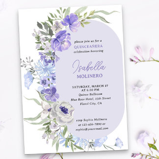 Elegant Lila Peri Floral Quinceanera Einladung