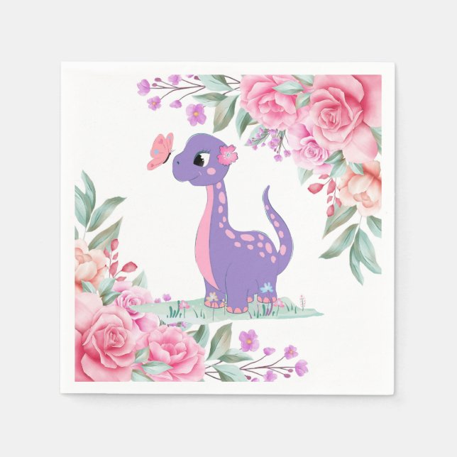 Elegant Lila Pink Dinosaur Butterfly Baby Dusche Serviette (Vorderseite)