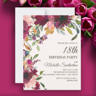 Elegant Lila Pink Gold Floral 18. Geburtstag Einladung