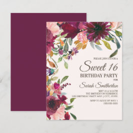 Elegant Lila Pink Gold Floral Script Sweet 16 Einladung