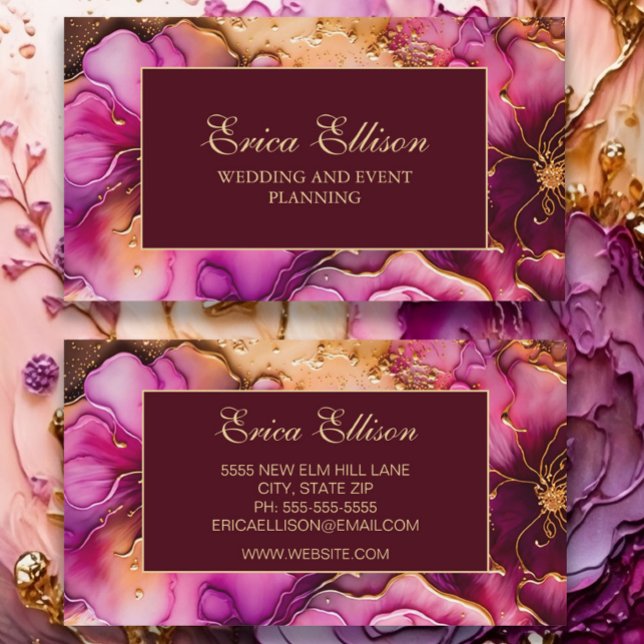 Elegant Lila rosa Burgund Gold Floral Visitenkarte (Von Creator hochgeladen)