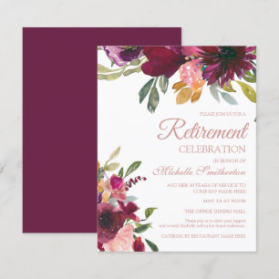 Elegant Lila Rosa Gold Blumen Schrift Ruhestand Einladung