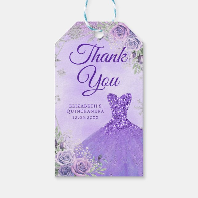 Elegant Lila Silver Winter Quinceñera Vielen Dank Geschenkanhänger (Vorderseite)