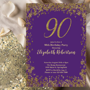 Elegant Lila und Gold 90. Geburtstag Einladung