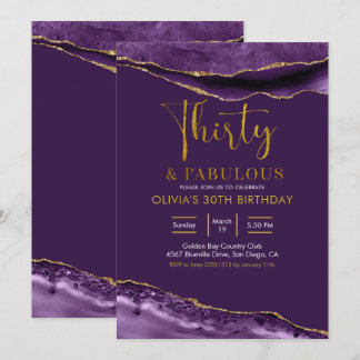 Elegant Lila und Gold Dreißig und fabelhaft Einladung