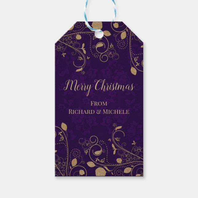 Elegant Lila und Gold Geschenkanhänger (Vorderseite)