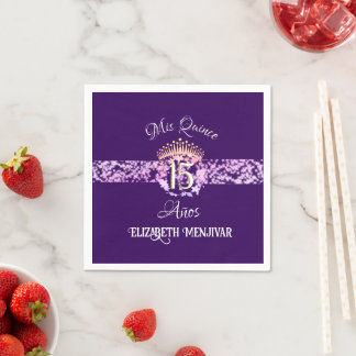 Elegant Lila und Gold Quinceñera Spanisch Serviette