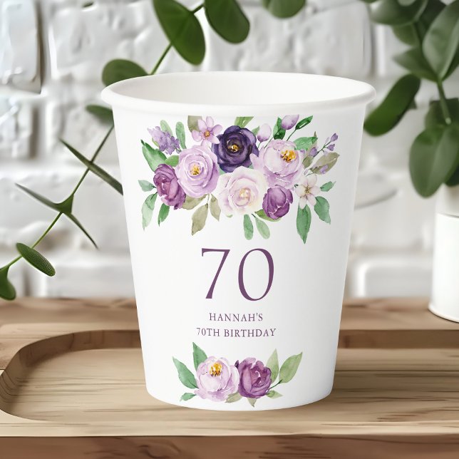 Elegant Lila | Violet Floral 70. Geburtstag Pappbecher (Von Creator hochgeladen)