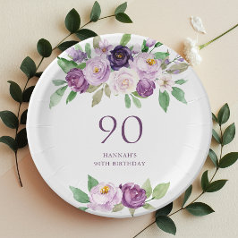 Elegant Lila | Violet Floral 90. Geburtstag Pappteller