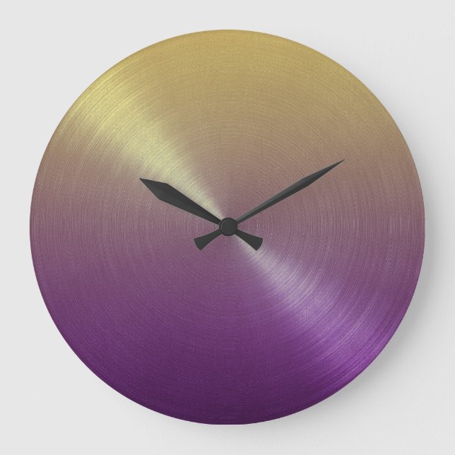 Elegant Lila zu Gold Ombre Gradient Große Wanduhr (Vorderseite)