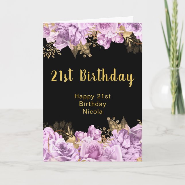 Elegant Lilac and Gold Flowers Birthday Party Karte (Vorderseite)