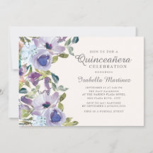Elegant Lilac Blue Floral Horizontal Quinceañera