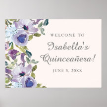 Elegant Lilac Blue Floral Quinceañera Willkommen